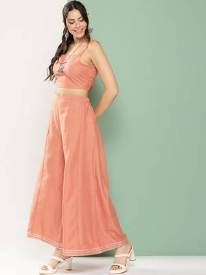 Peach Print Cotton Blend Flared Kurta Set 3