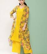 Mustard Print Cotton Blend Straight Kurta Set