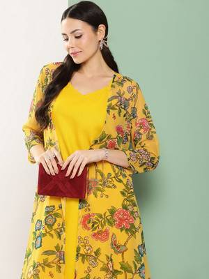 Mustard Print Cotton Blend Straight Kurta Set 2