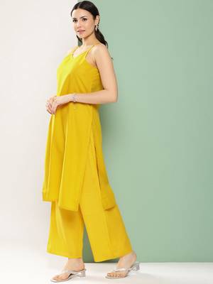 Mustard Print Cotton Blend Straight Kurta Set 3