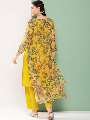 Mustard Print Cotton Blend Straight Kurta Set 4