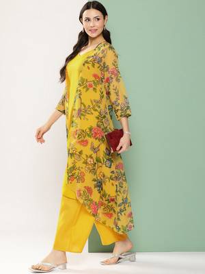 Mustard Print Cotton Blend Straight Kurta Set 5