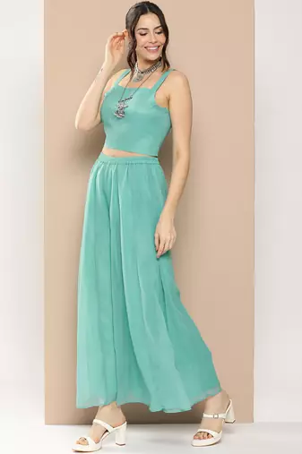 Blue Print Poly georgette Flared Kurta Set