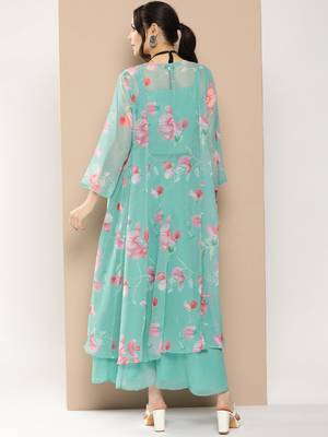 Blue Print Poly georgette Flared Kurta Set 4