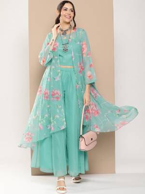 Blue Print Poly georgette Flared Kurta Set 5