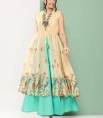 Beige Print Cotton Blend Kurta Set