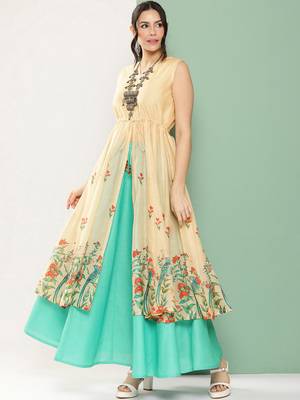 Beige Print Cotton Blend Kurta Set 3