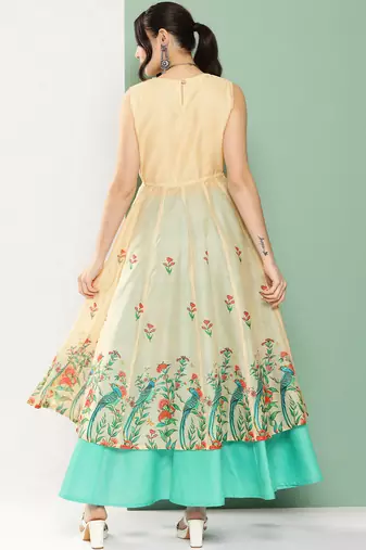 Beige Print Cotton Blend Kurta Set
