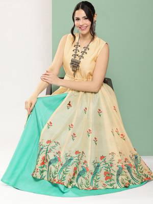 Beige Print Cotton Blend Kurta Set 5