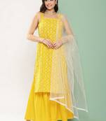 Yellow Embroidered Poly georgette Kurta Set