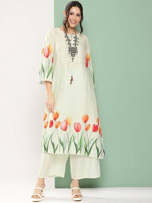 Blue Print Cotton Blend Kurta Set 1