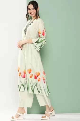 Blue Print Cotton Blend Kurta Set