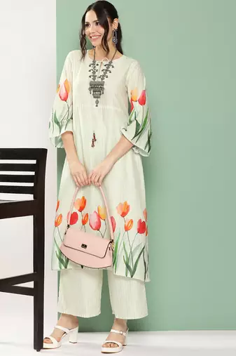 Blue Print Cotton Blend Kurta Set