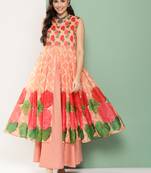 Peach Print Cotton Blend Kurta Set