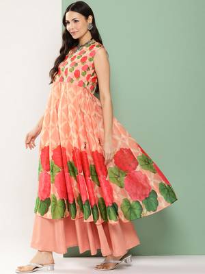 Peach Print Cotton Blend Kurta Set 3