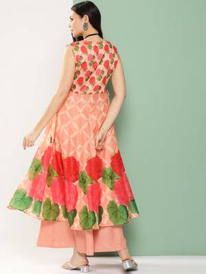 Peach Print Cotton Blend Kurta Set 4
