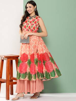 Peach Print Cotton Blend Kurta Set 5