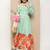 Green Print Cotton Flared Dress