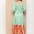 Green Print Cotton Flared Dress
