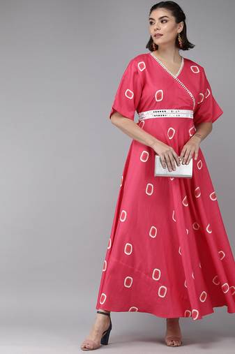 Pink Print Cotton Flared Dress