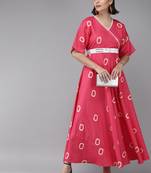Pink Print Cotton Flared Dress