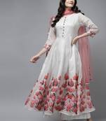 White Print Chanderi Silk Anarkali Kurta
