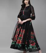 Black Print Chanderi Silk Anarkali Kurta