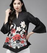 Black Print Cotton Flared Tunic