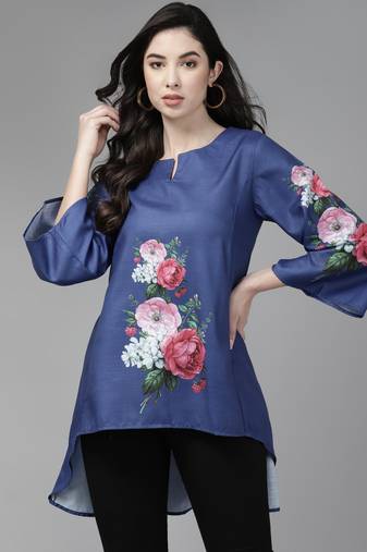 Blue Print Cotton Blend Tunic