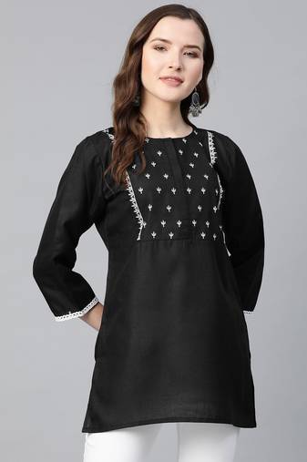 Black Embroidered Cotton Tunic
