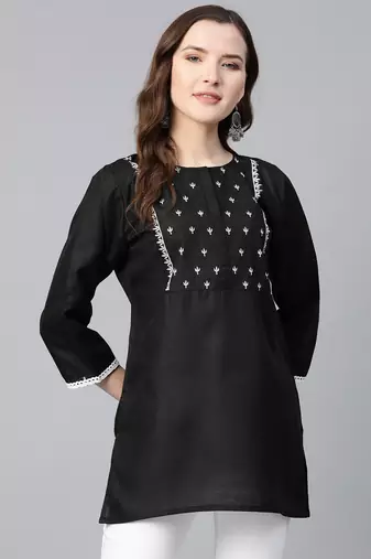 Black Embroidered Cotton Tunic
