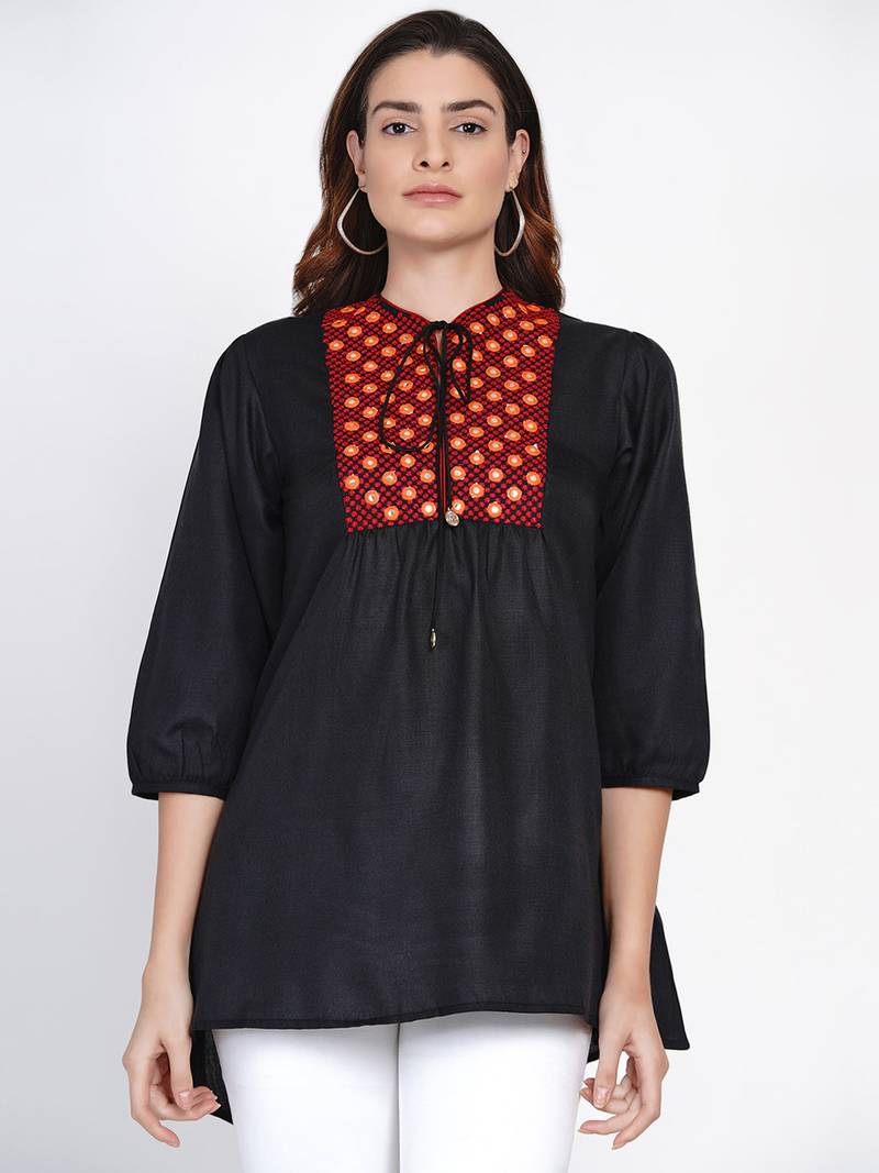 Black Embroidered Cotton Tunic