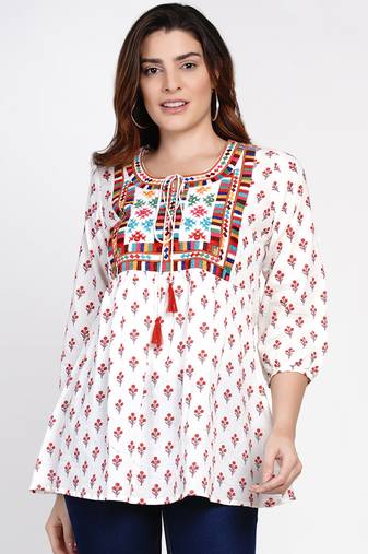 White Print Cotton Tunic