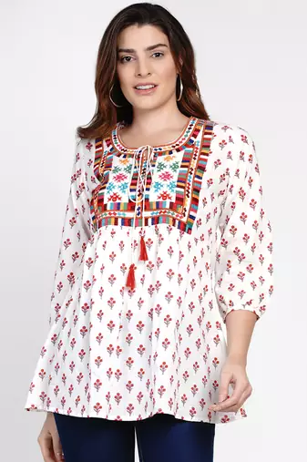 White Print Cotton Tunic