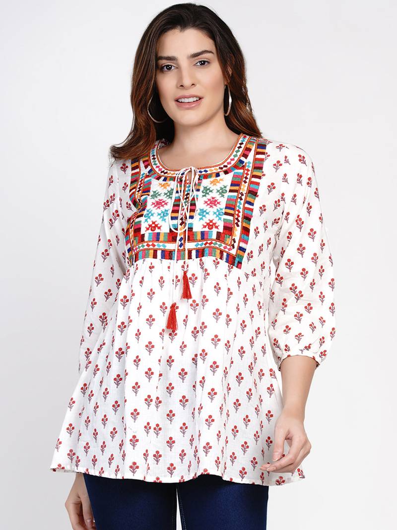 White Print Cotton Tunic