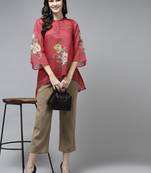 Red Print Poly Silk A-Line Tunic