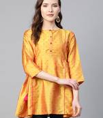 Mustard Self Design Silk A-Line Tunic