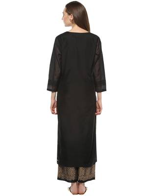 Black Print Cotton Blend Flared Kurta Set 3
