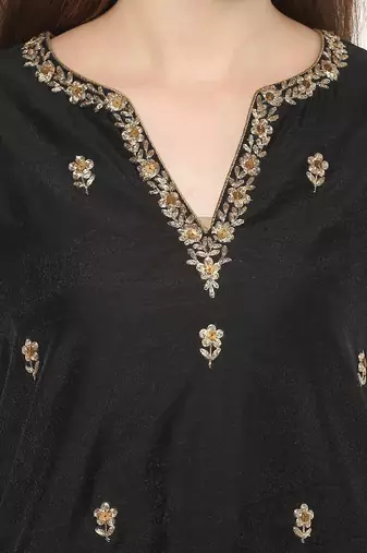 Black Print Cotton Blend Flared Kurta Set