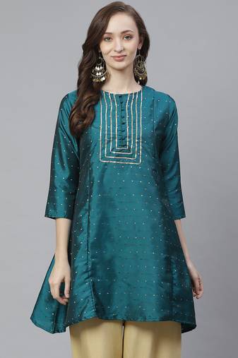 Green Self Design Silk Tunic