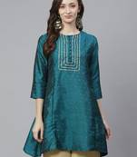 Green Self Design Silk Tunic