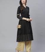 Black Print Cotton Blend Anarkali Kurta