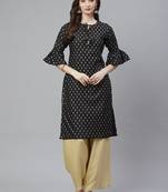 Black Print Cotton Blend Straight Kurta