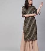 Black Print Cotton Blend Straight Kurta