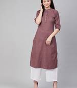 Maroon Print Cotton Blend Straight Kurta
