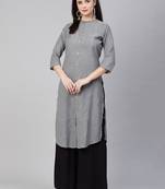 Grey Print Cotton Blend Straight Kurta