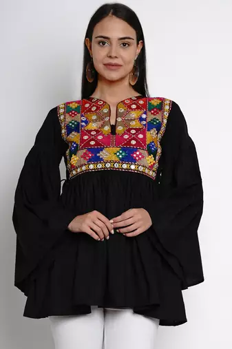 Black Embroidered Cotton Tunic