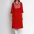 Red Embroidered Cotton Blend Straight Kurta