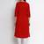 Red Embroidered Cotton Blend Straight Kurta