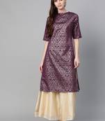 Purple Print Cotton Blend Straight Kurta